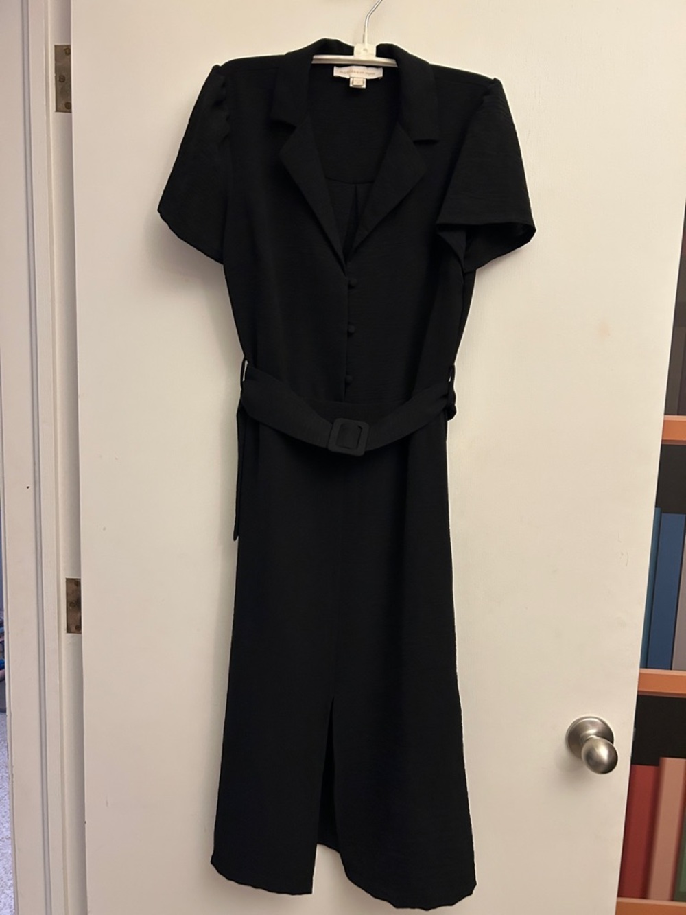 Classic Black Midi Dress with Belted Waist